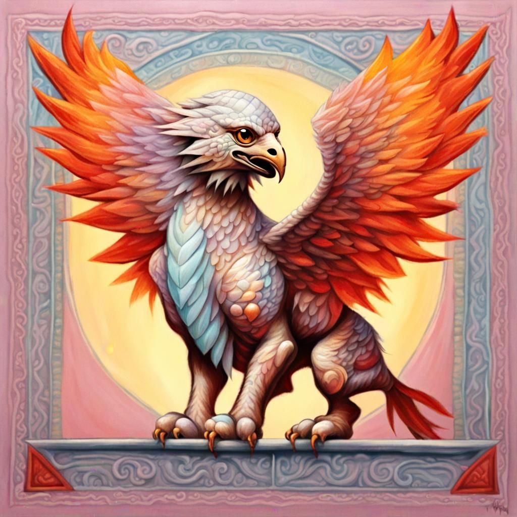 Fiery Gryphon Hatchling in Naive Photorealistic Style