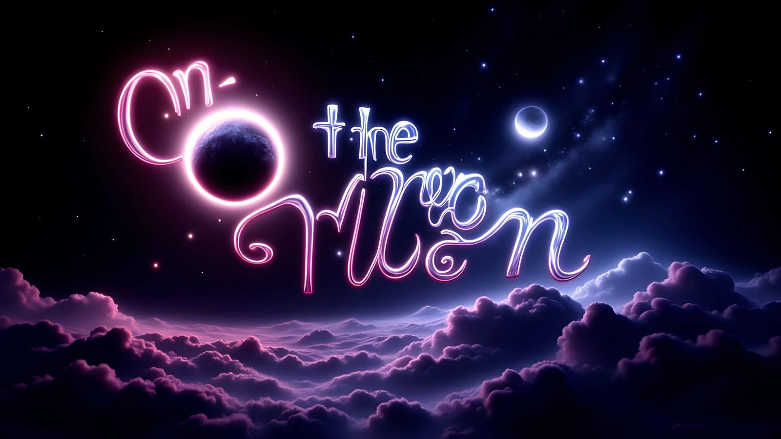 Blacklit Letters 'ON THE MOON' in Dramatic Light