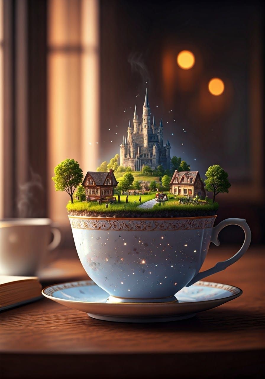 Miniature Kingdom Inside a Glowing Teacup