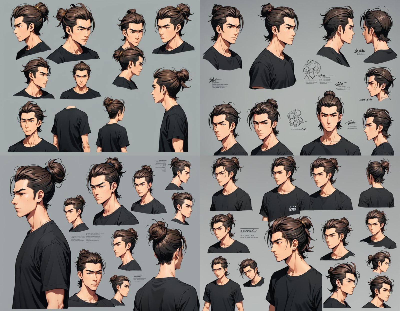 Webtoon Character Design Sheet: Man with Man-Bun