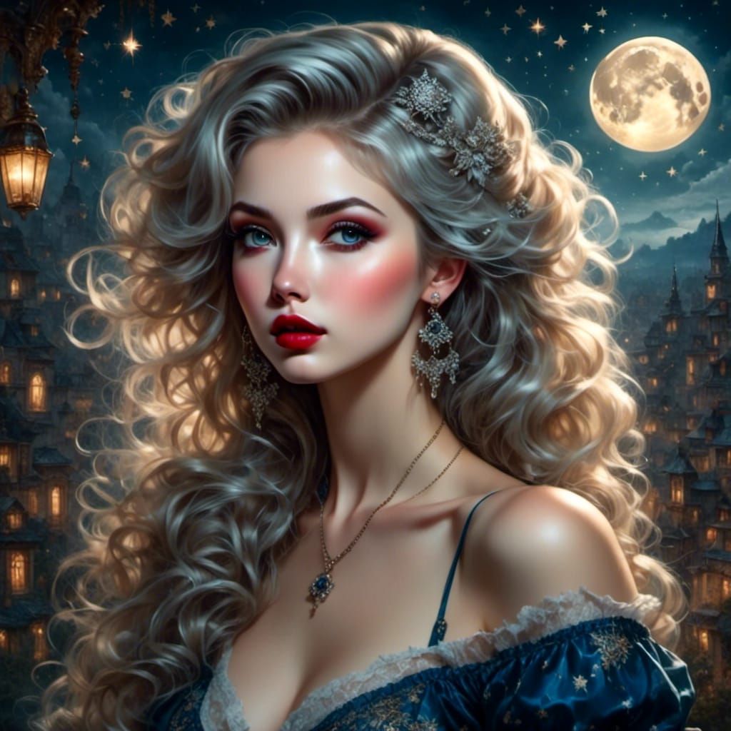 Starlit Evening: Beautiful Woman in Grunge Pinup Style