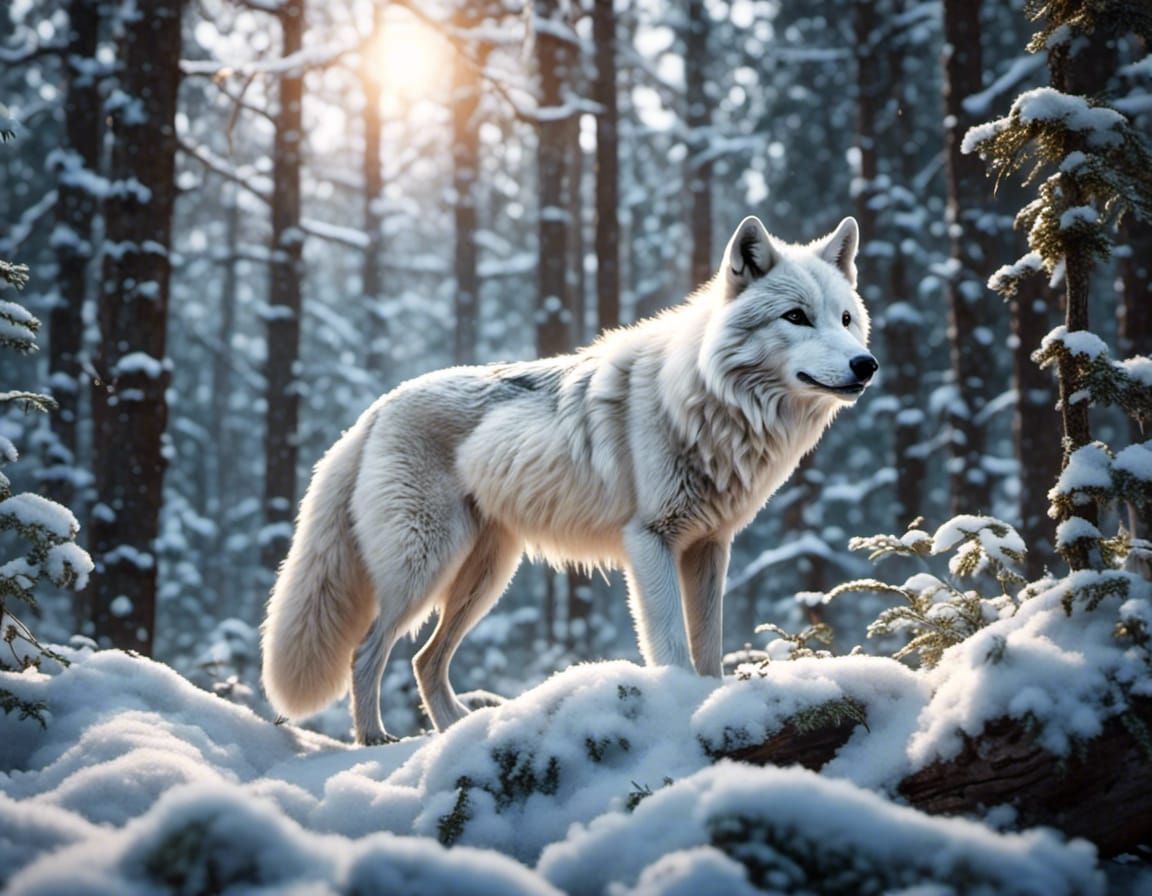 White Wolf in Snowy Forest: 3D Render