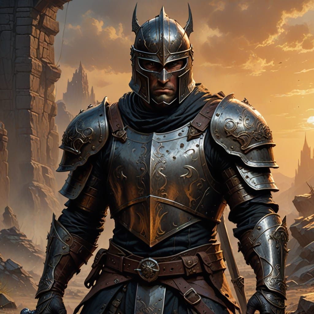 Heroic Dark-Haired Knight in Chiaroscuro Lighting