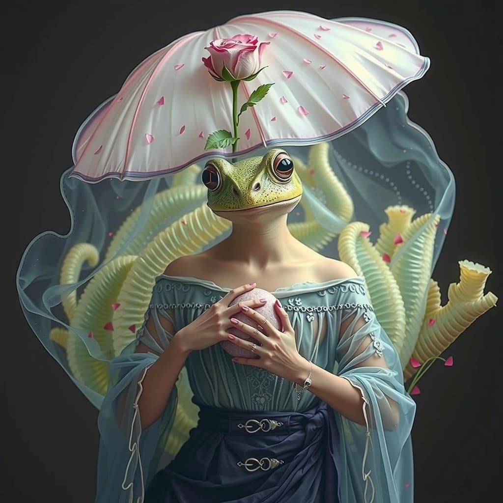 Ethereal Frog with Rose Petal