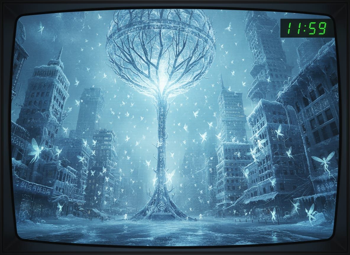 Otherworldly Times Square Ball Drop in Frosty Mist