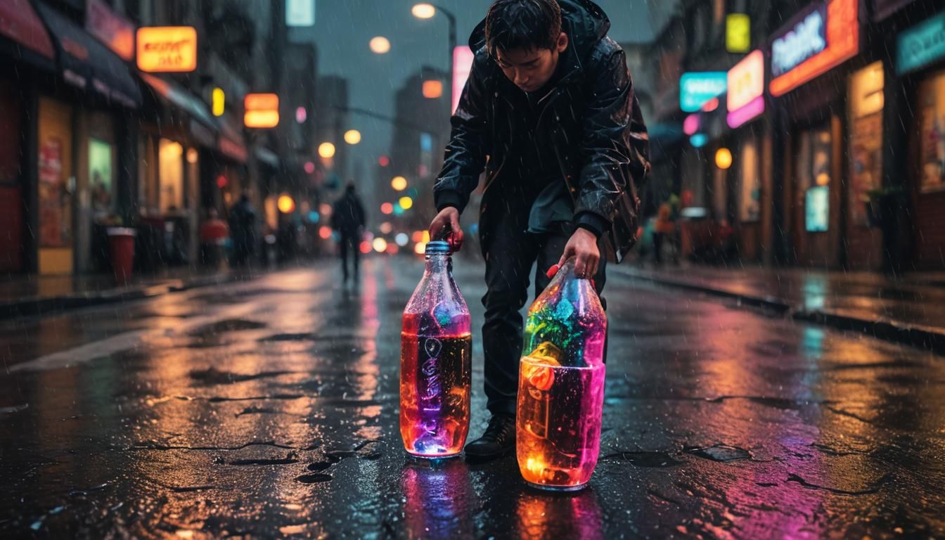 Neon Noir Soda Pop on Rainy Street