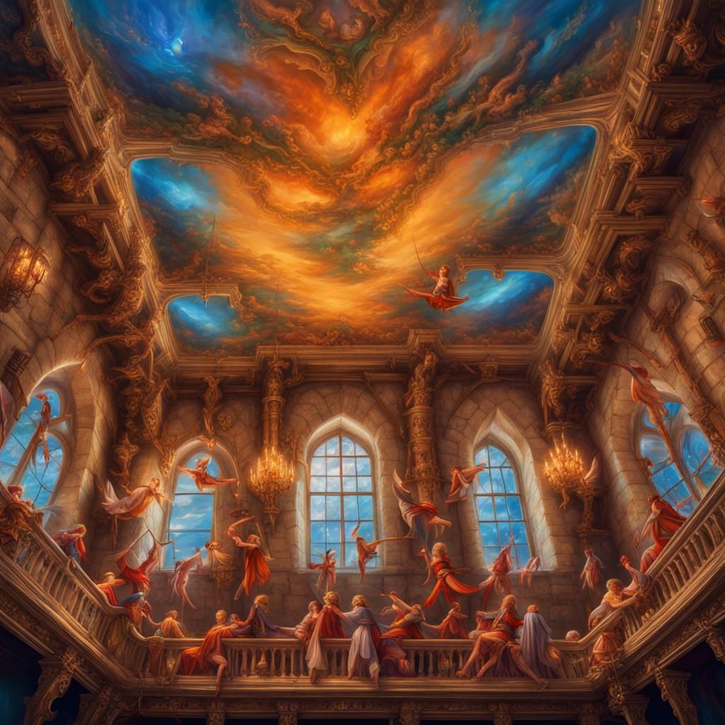 Beautiful Elves Dancing on the ceiling of a beautiful castle...