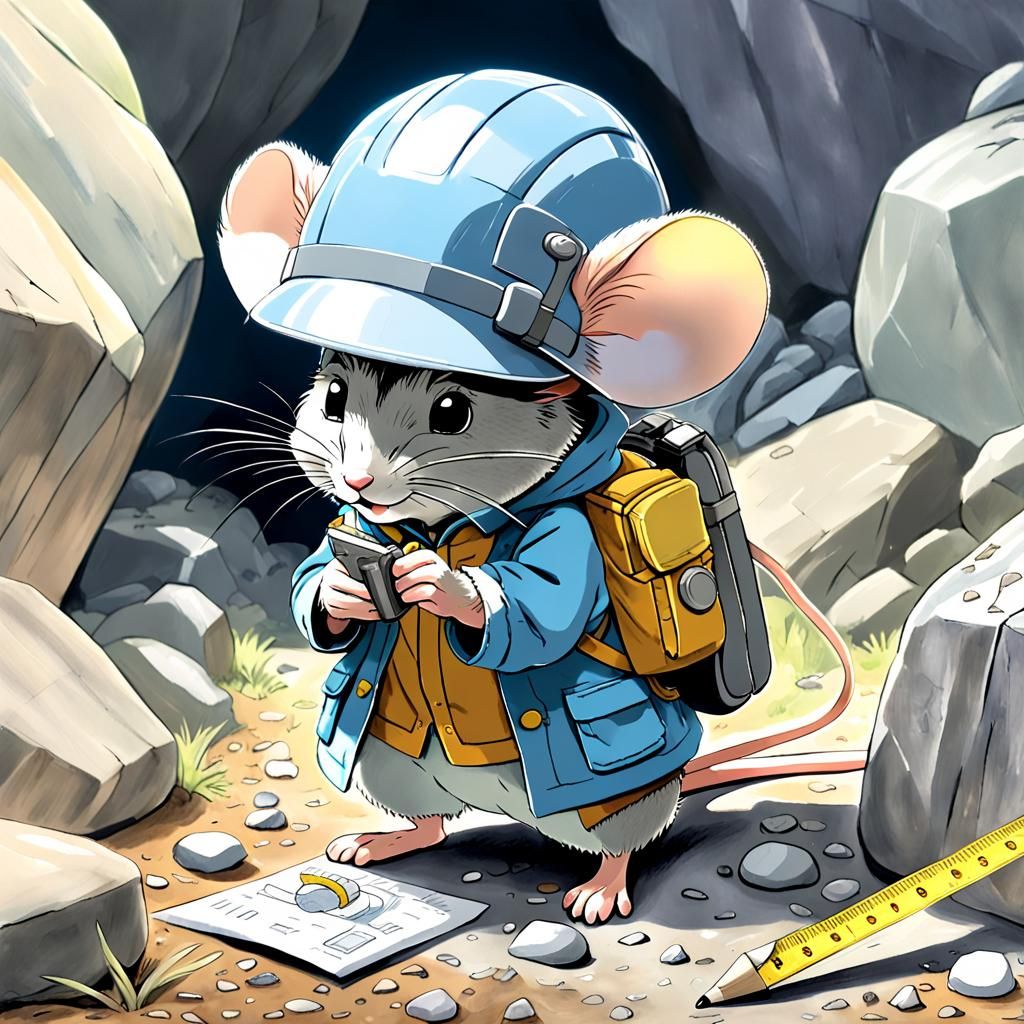 Mouse Geologist Measures Rock: Anime-Inspired Pencil Drawing