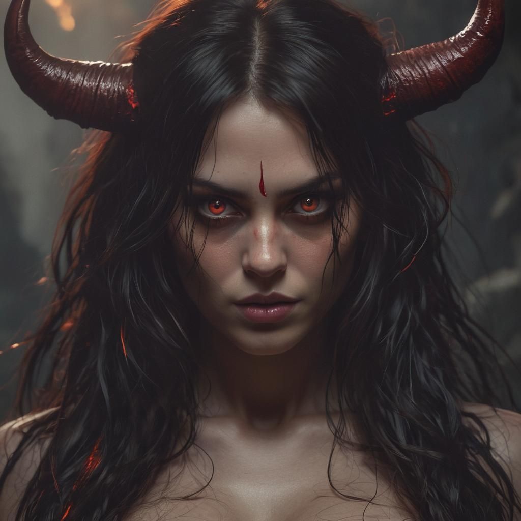 Mystical Demon Woman Portrait in Dark Fantasy Style