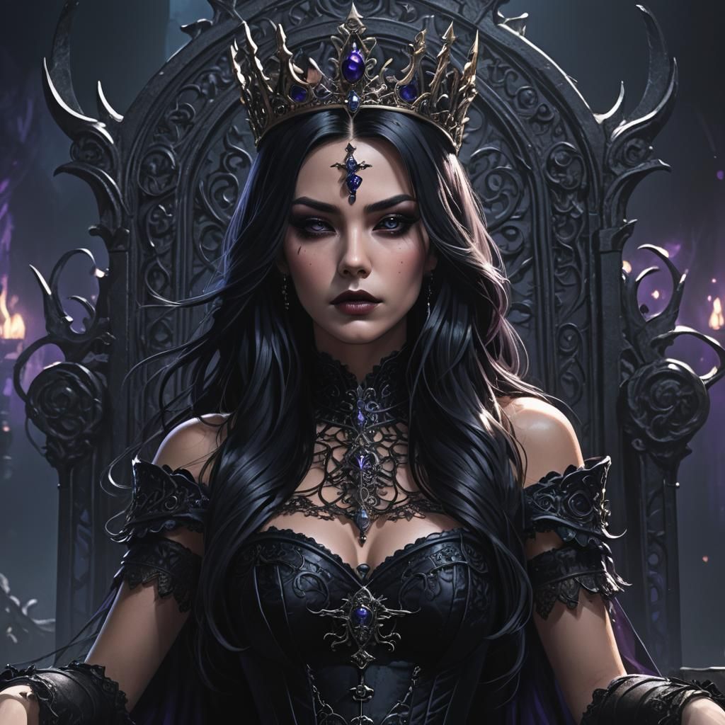 Dark Fantasy Queen Portrait in 3D Anime Style