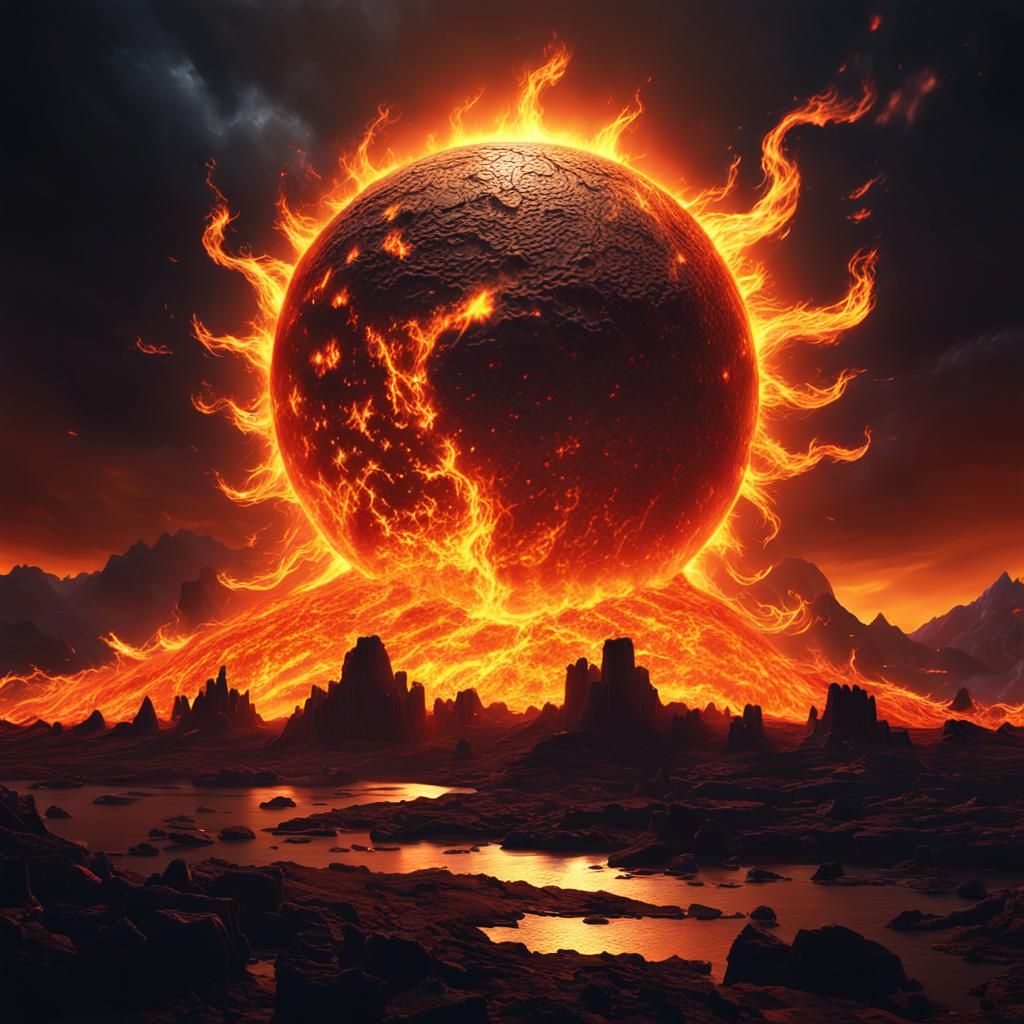 Epic Flaming Sun in Digital Matte Painting
