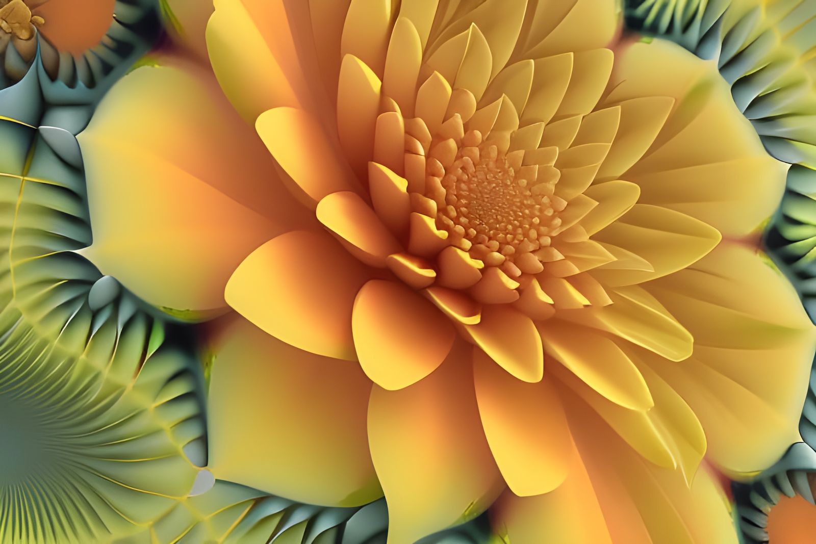 Hyperdetailed Fractal Yellow Flower