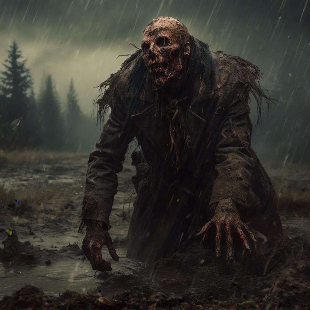 Demonic Figure on WWI Battlefield in Macabre Style