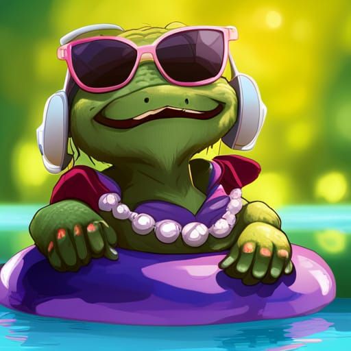 Cute Crocodile Relaxing in Pool, Detailed Digital Art