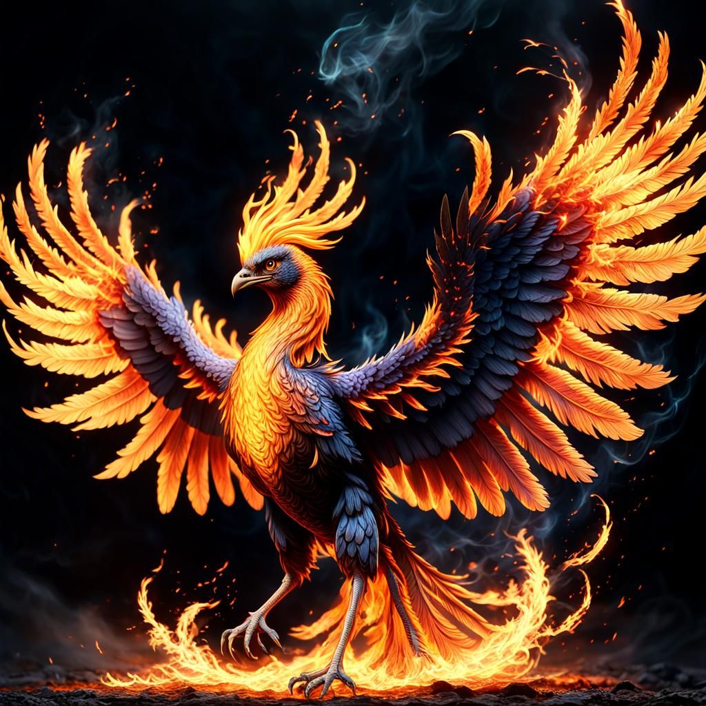 Majestic Phoenix Rising: A Fiery, Detailed Matte Painting