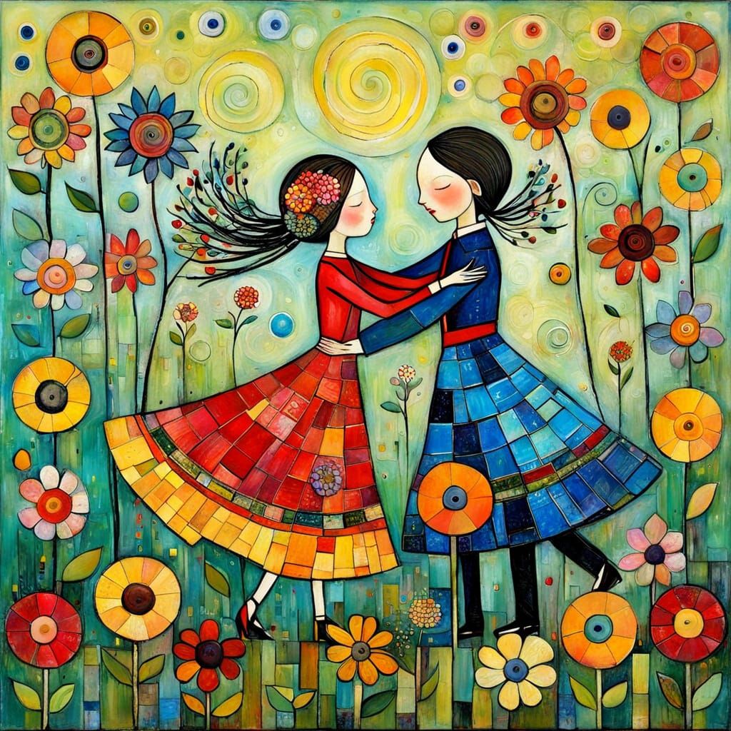 Seasons Dance: Textured Naive Encaustic Floral Painting