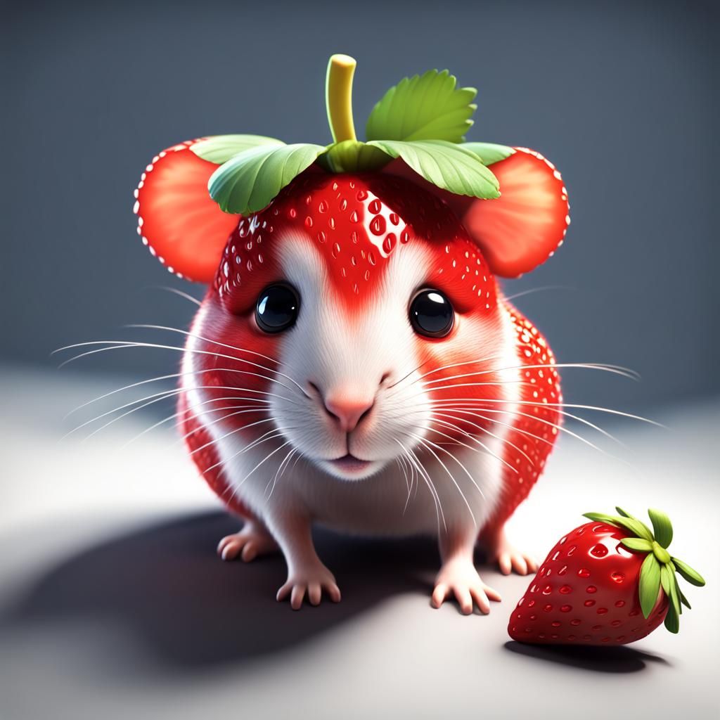 Realistic 3D Strawberry Hamster: Adorable Digital Art