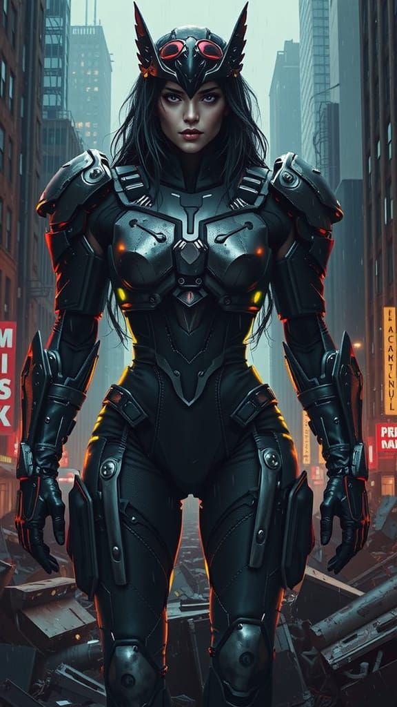 Raven Anthro in Dieselpunk Cityscape