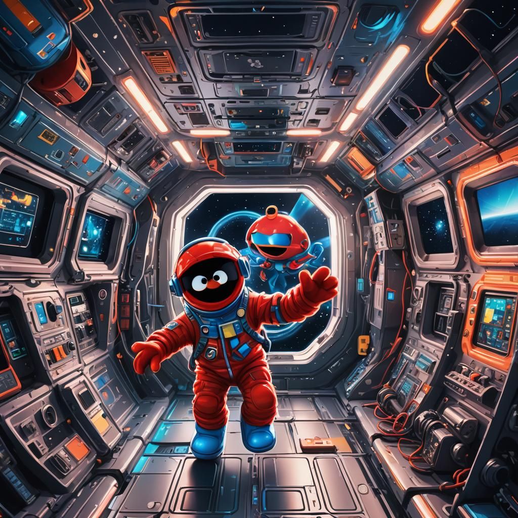 Elmo in Among Us Spacesuit: Vibrant Digital Art