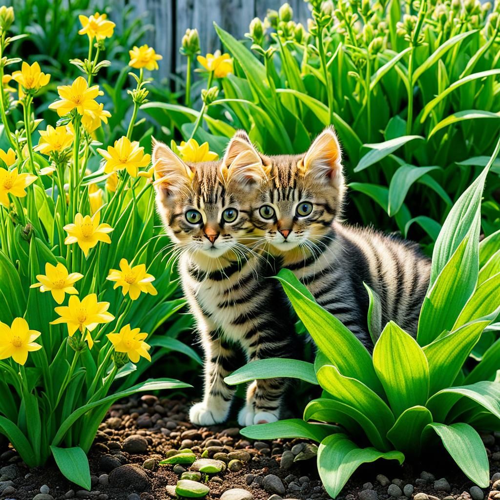 Kittens Playing in a Spring Garden, Visionary Art