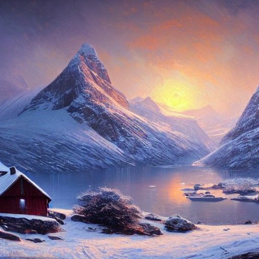 Norwegian Mountain Cabin at Sunrise