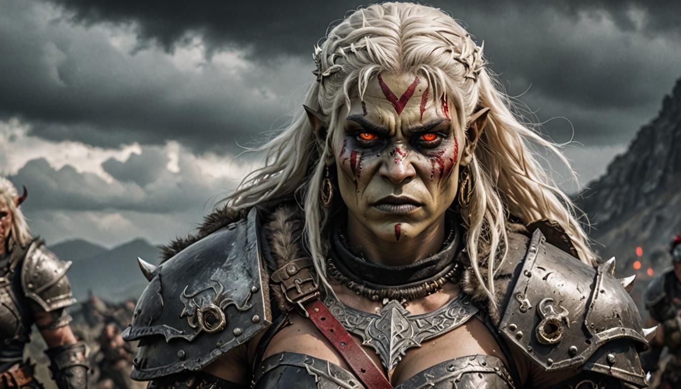 Golden Orc Barbarian with Red Eyes, Hyperrealistic