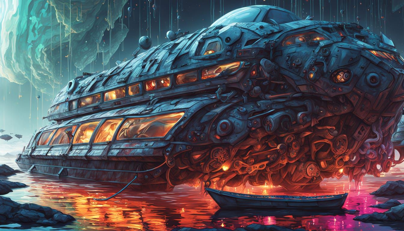 Futuristic Alien Boats on Mirrored Water