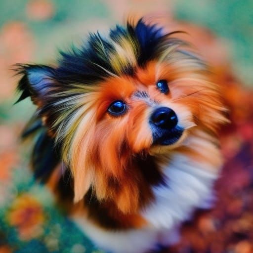Cute Fluffy Dog Portrait in Impressionist Style