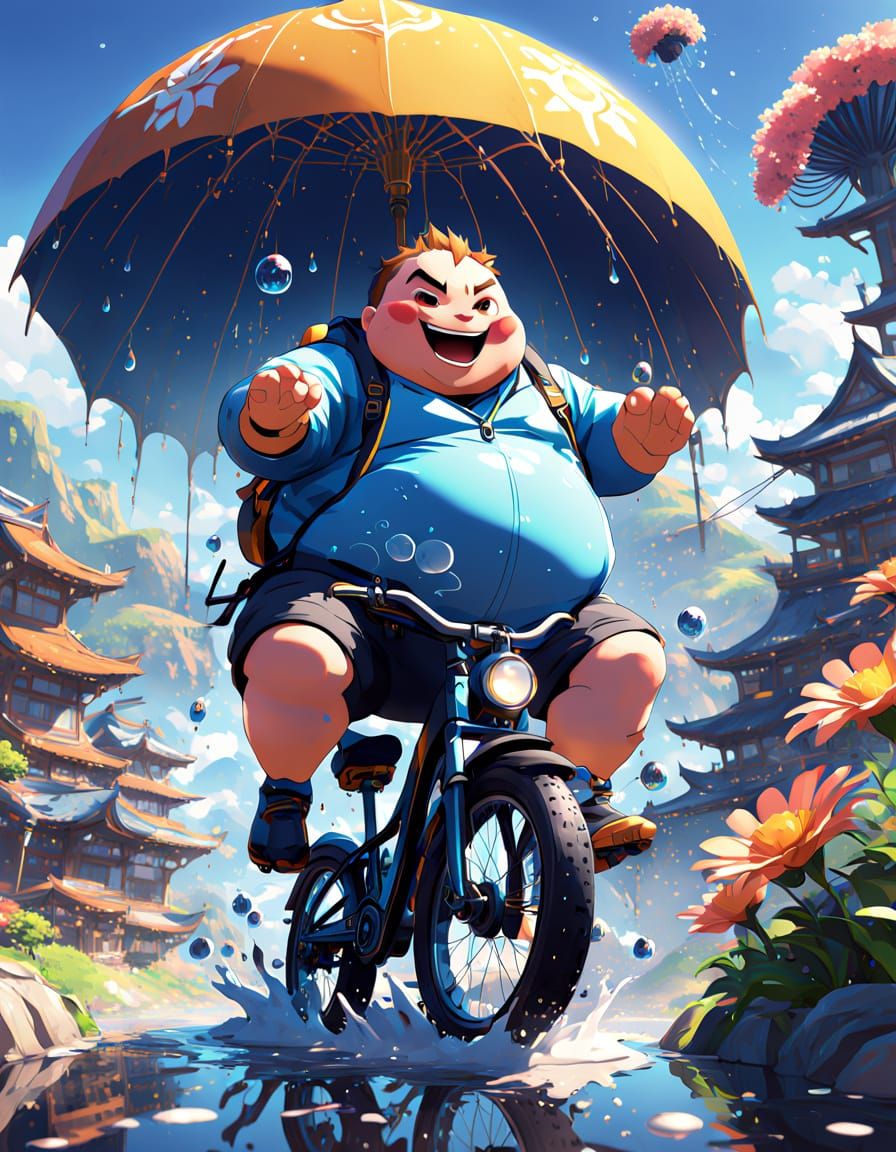 Cheerful Boy Rides Bike: Vibrant 3D Anime Art