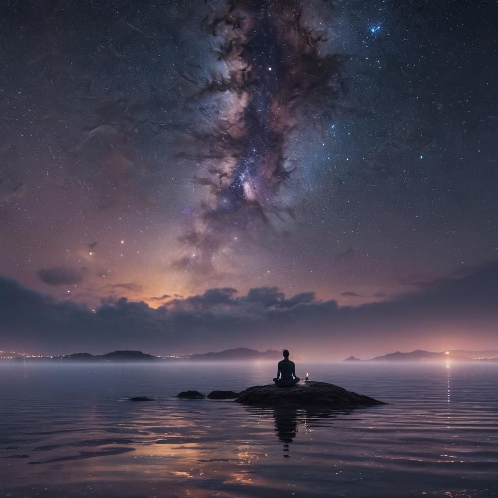 Meditating Under a Starry Ocean: Digital Matte Painting
