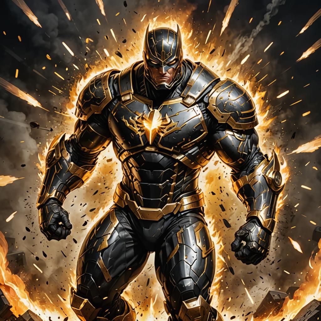 Armored Superhero in Explosive Circular Battle