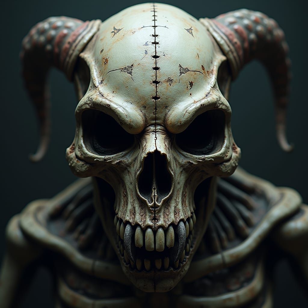 Ancient Monster Skull with Runes in Dark Fantasy Style