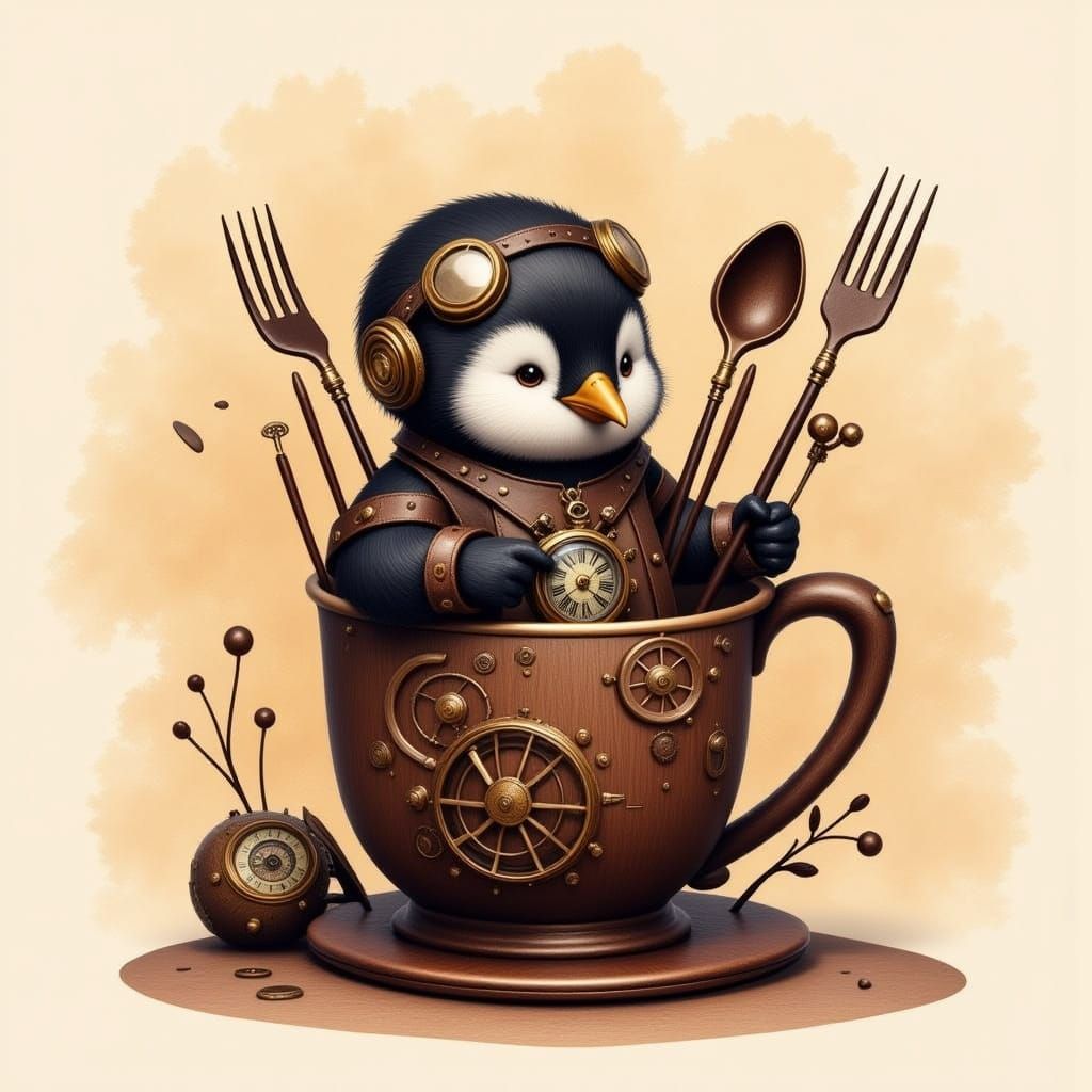 Steampunk Baby Penguin Experiences Vintage Delights