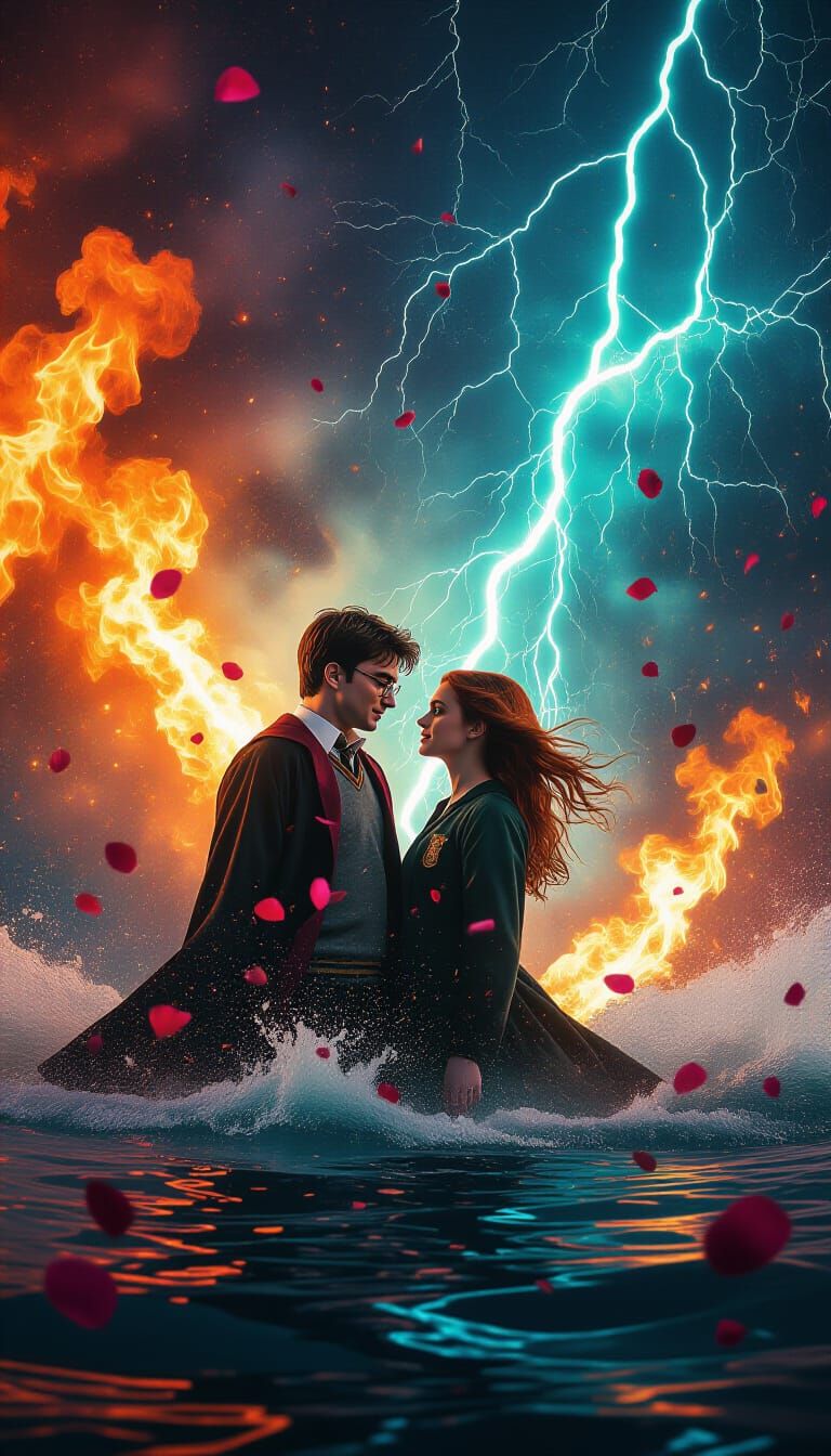 Harry Potter and Ginny Weasley in Cyberpunk Style