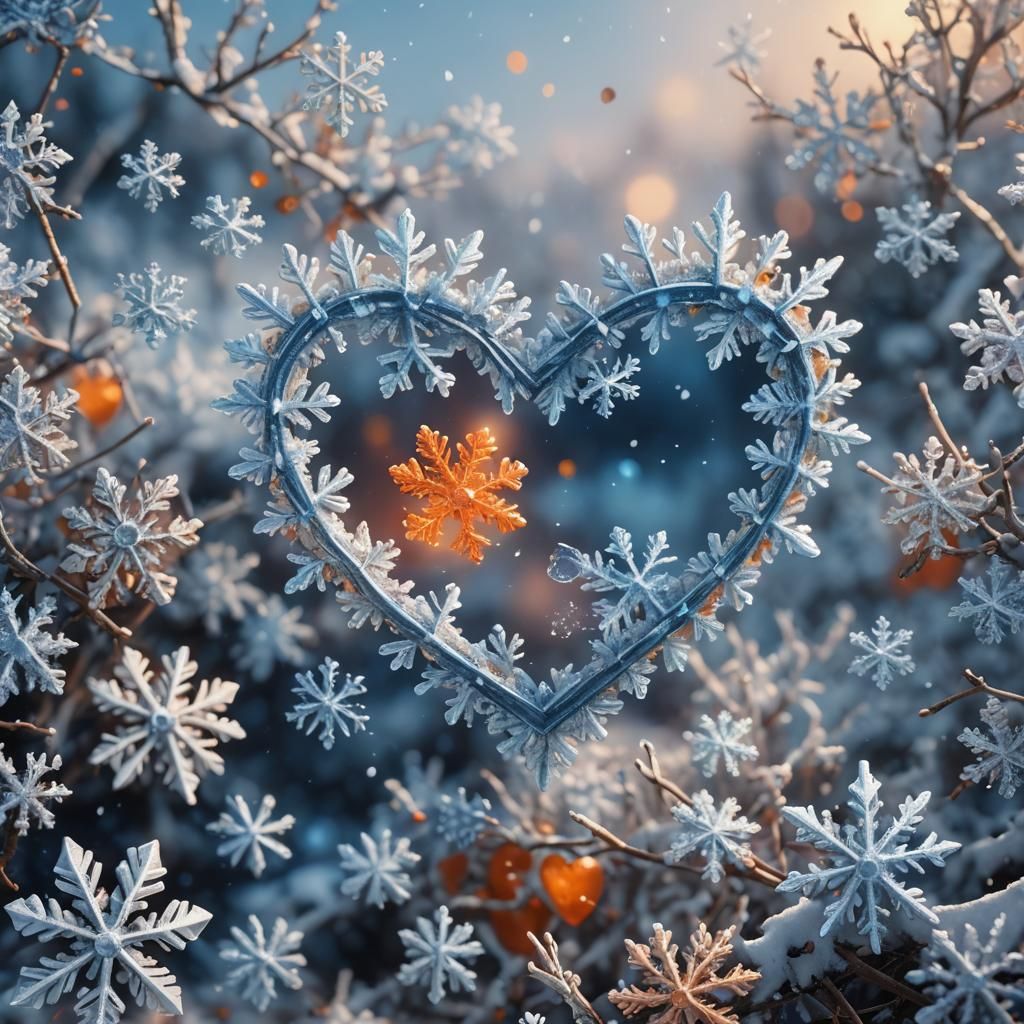 Magical Snowflakes Form a Heart: Digital Matte Painting