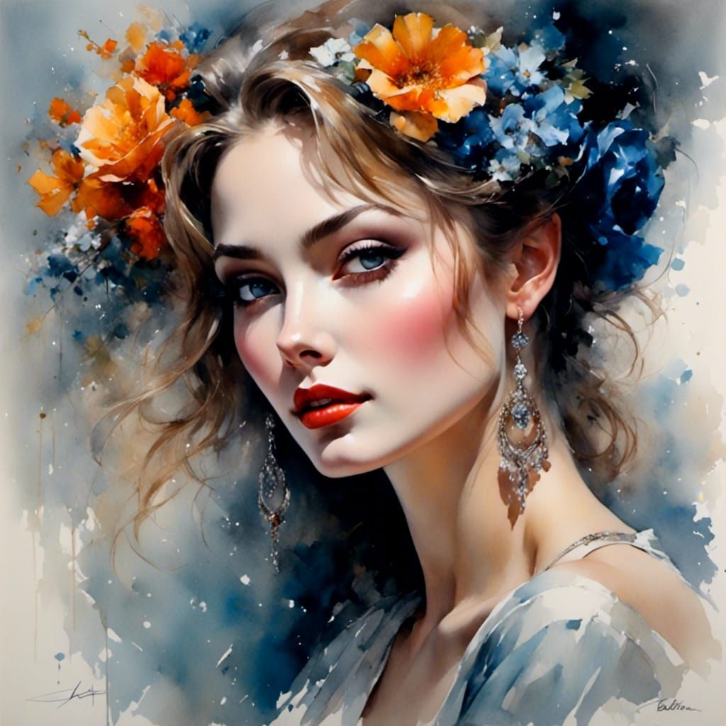 Beautiful woman, portrait, flowers