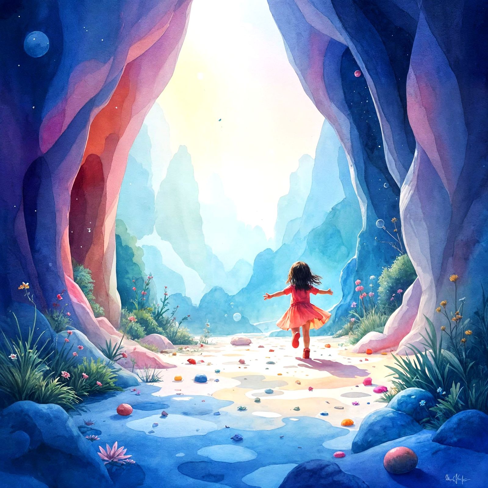Vibrant Kidcore Liminal Space in Watercolor Style
