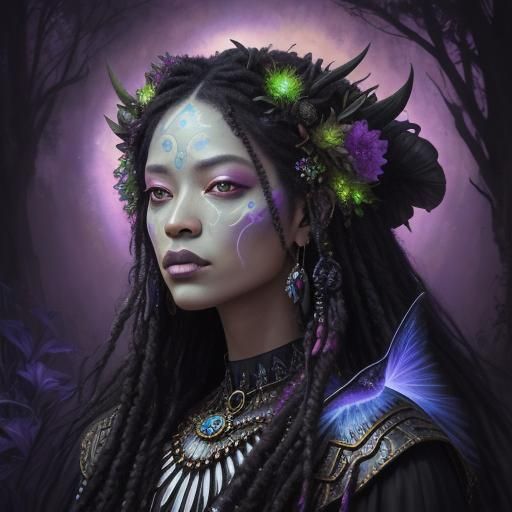 Gothic Voodoo Priestess in Alien Landscape, Digital Art