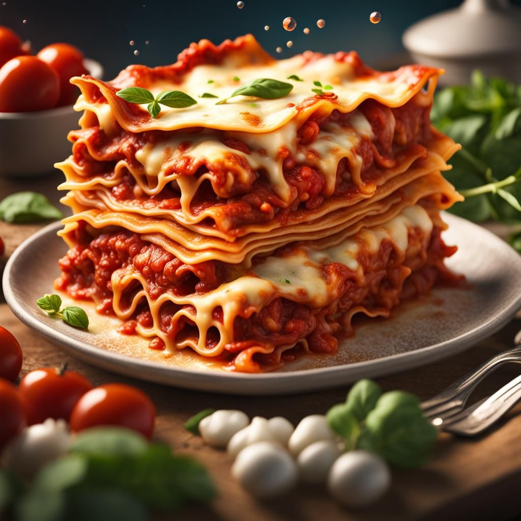 Delicious Lasagna in Detailed Matte Painting Style
