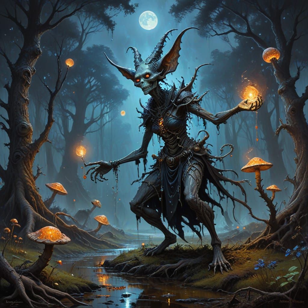 Grotesque Goblin Witch Ritual in Surreal Dark Fantasy