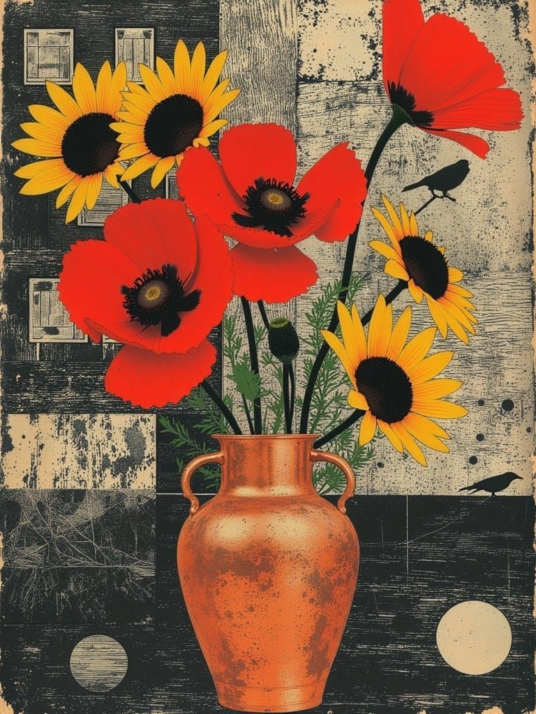 Vibrant Pop Art Still Life with Copper Vase and Golden Ratio...