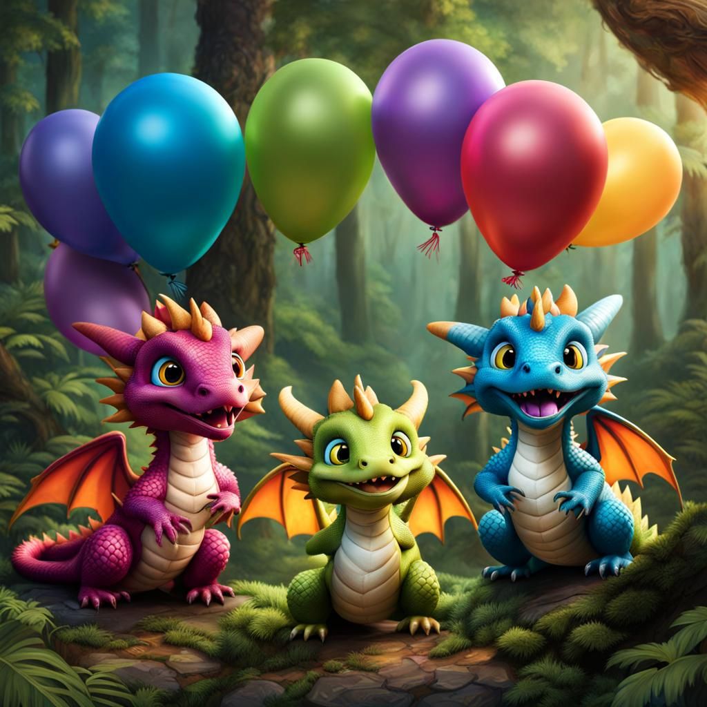 Hyperrealistic Dragons Having Fun in Forest
