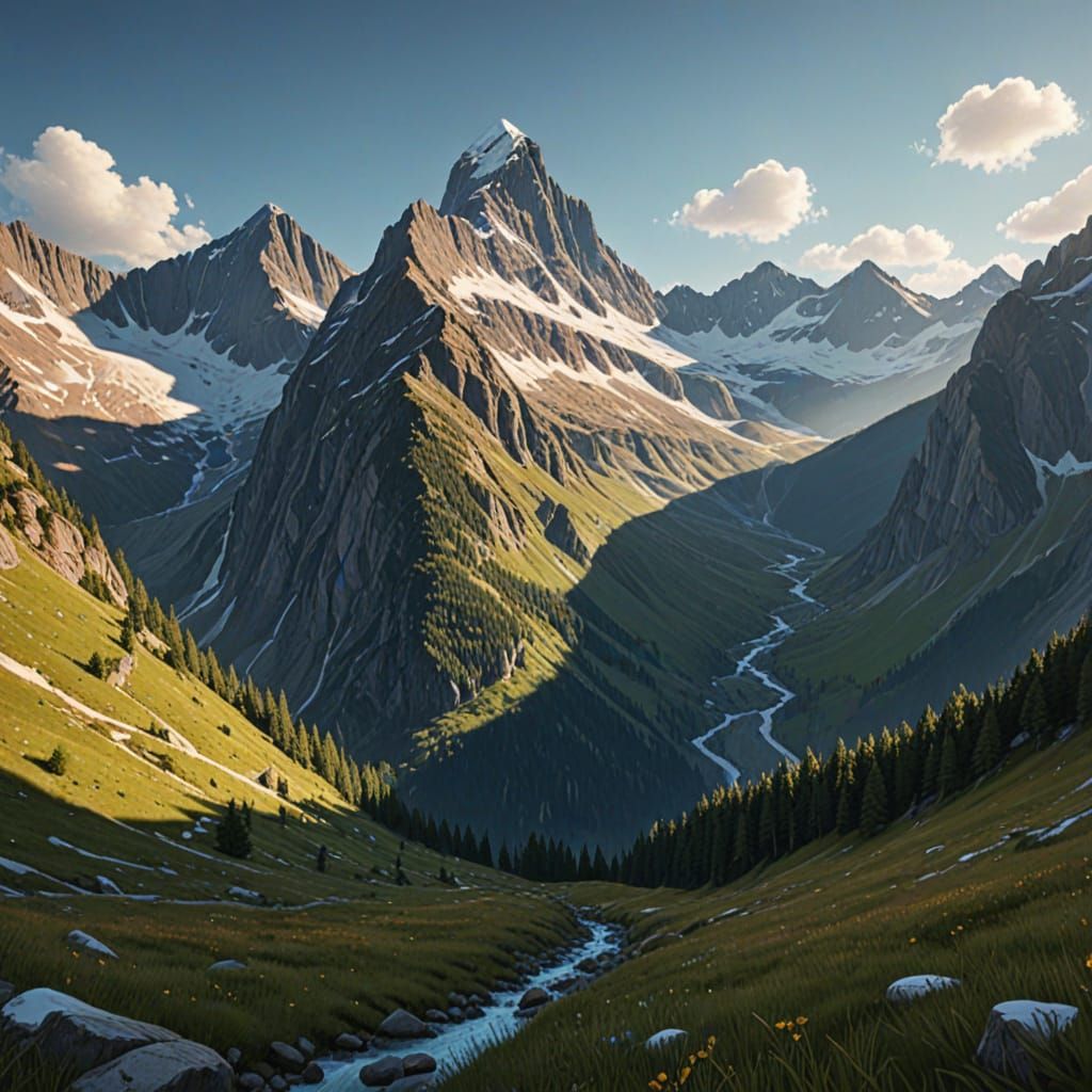 Gran Paradiso Mountain Range in Vibrant Oil Painting Style