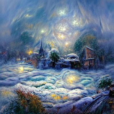 Ethereal Winter Night in Kinkade Style
