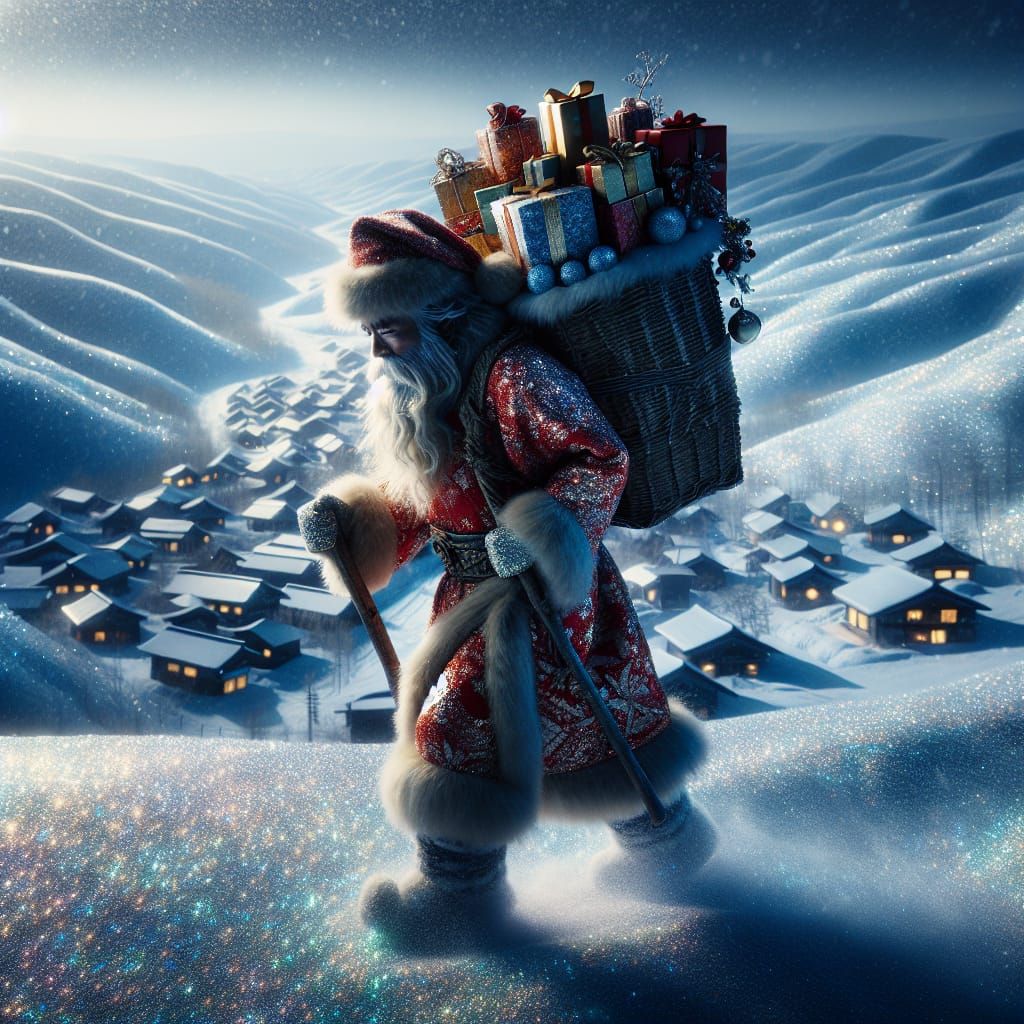 Surreal Hokkaido Santa Claus in Festive Snowy Landscape