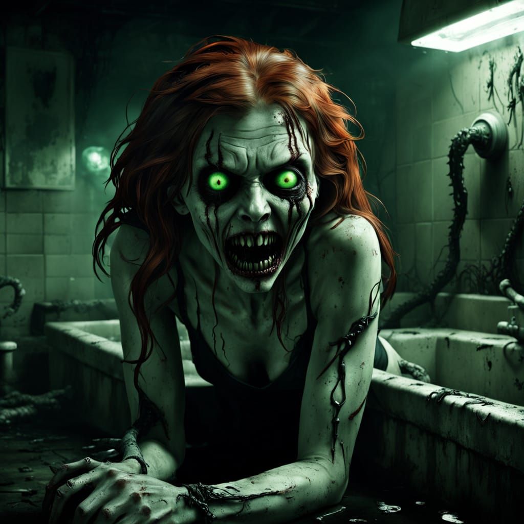 Terrified Girl with Tentacles: Horror Digital Art