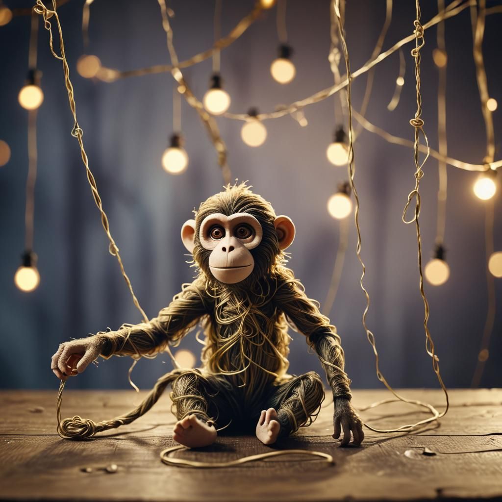 String Monkey Marionette in Burtonesque Style