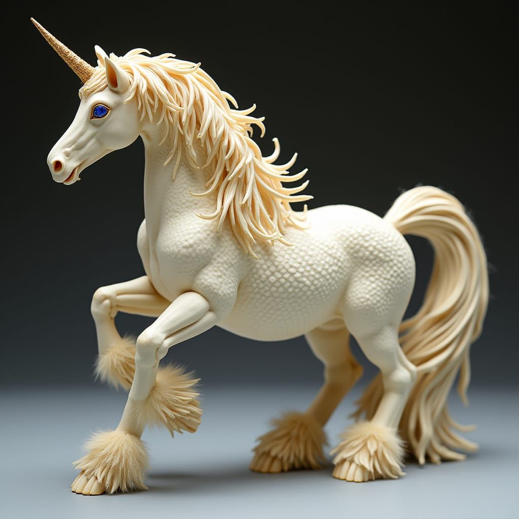 Elegant Ivory Unicorn in Whimsical Dreamscape