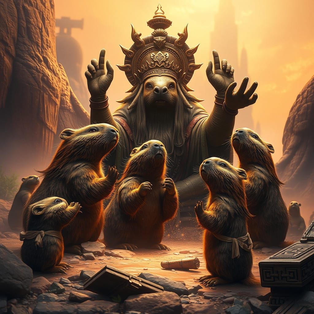 Capybaras in Reverent Adoration of their Divine Capybara God