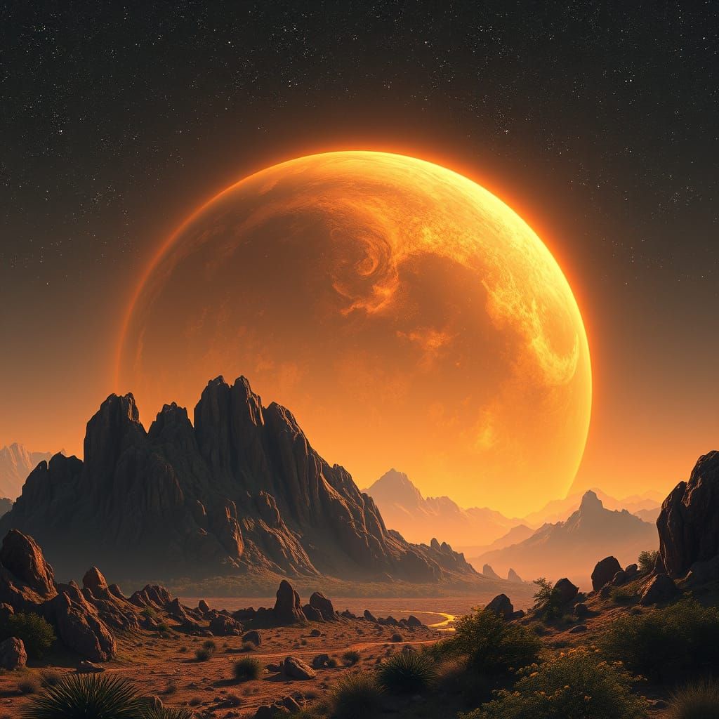 Surreal Mercury Planet Illuminated by Intense Solar Light